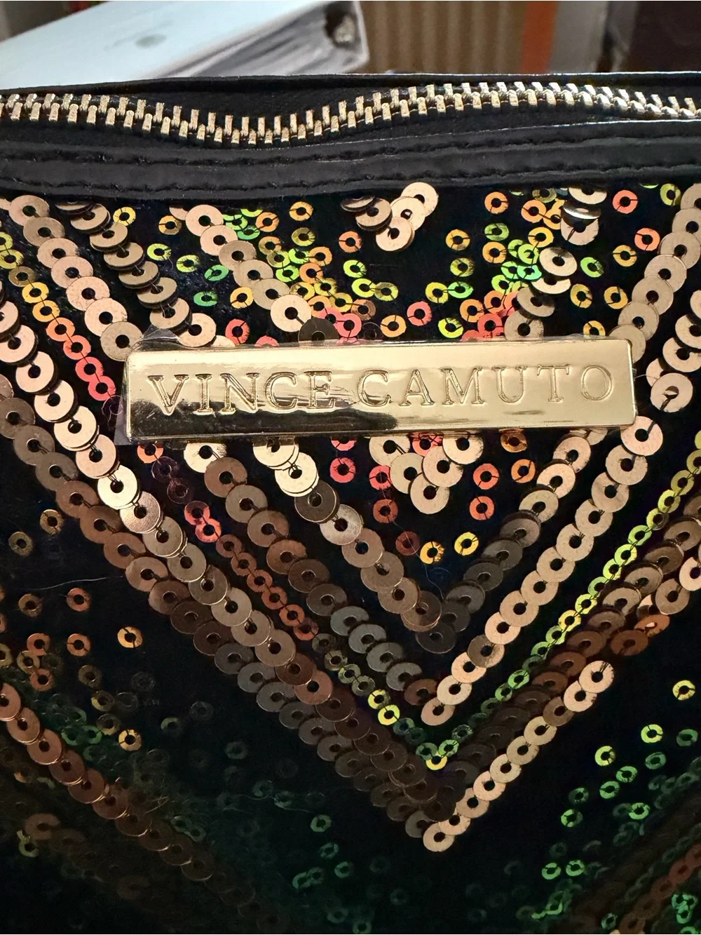 Vince Camuto Black Multicolor Sequin Cosmetic Pouch